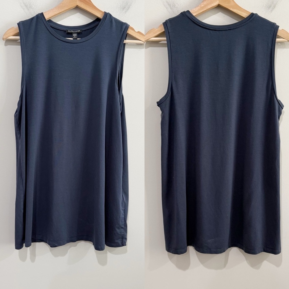 EILEEN FISHER Tencel Jersey Sleeveless Top Navy Blue Layering Comfort Size Small